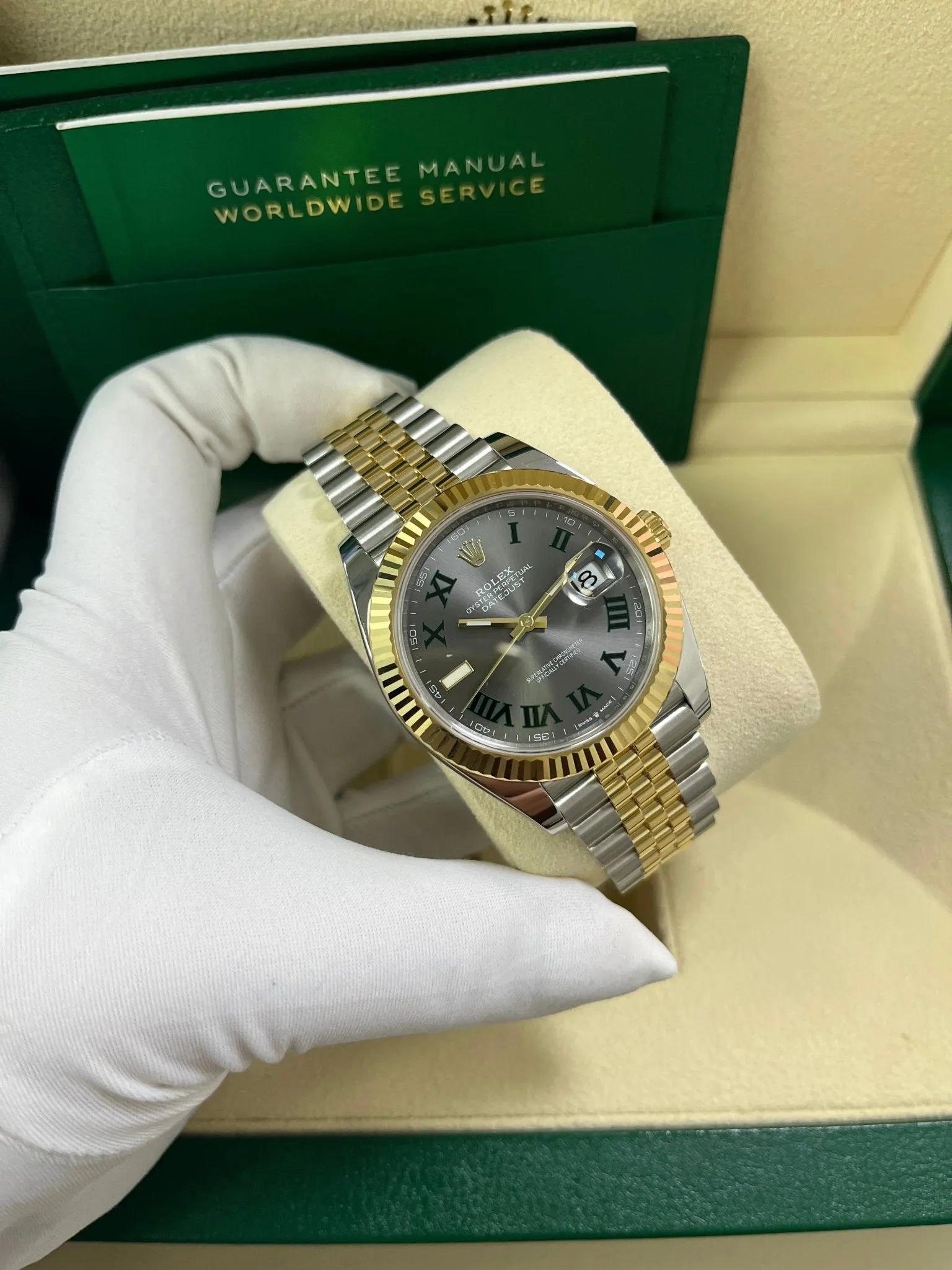 Rolex Datejust 41 Two-Tone Yellow Gold & Stainless Steel - Grey Slate Roman Wimbledon Dial - Fluted Bezel - Jubilee Bracelet (Ref# 126333)