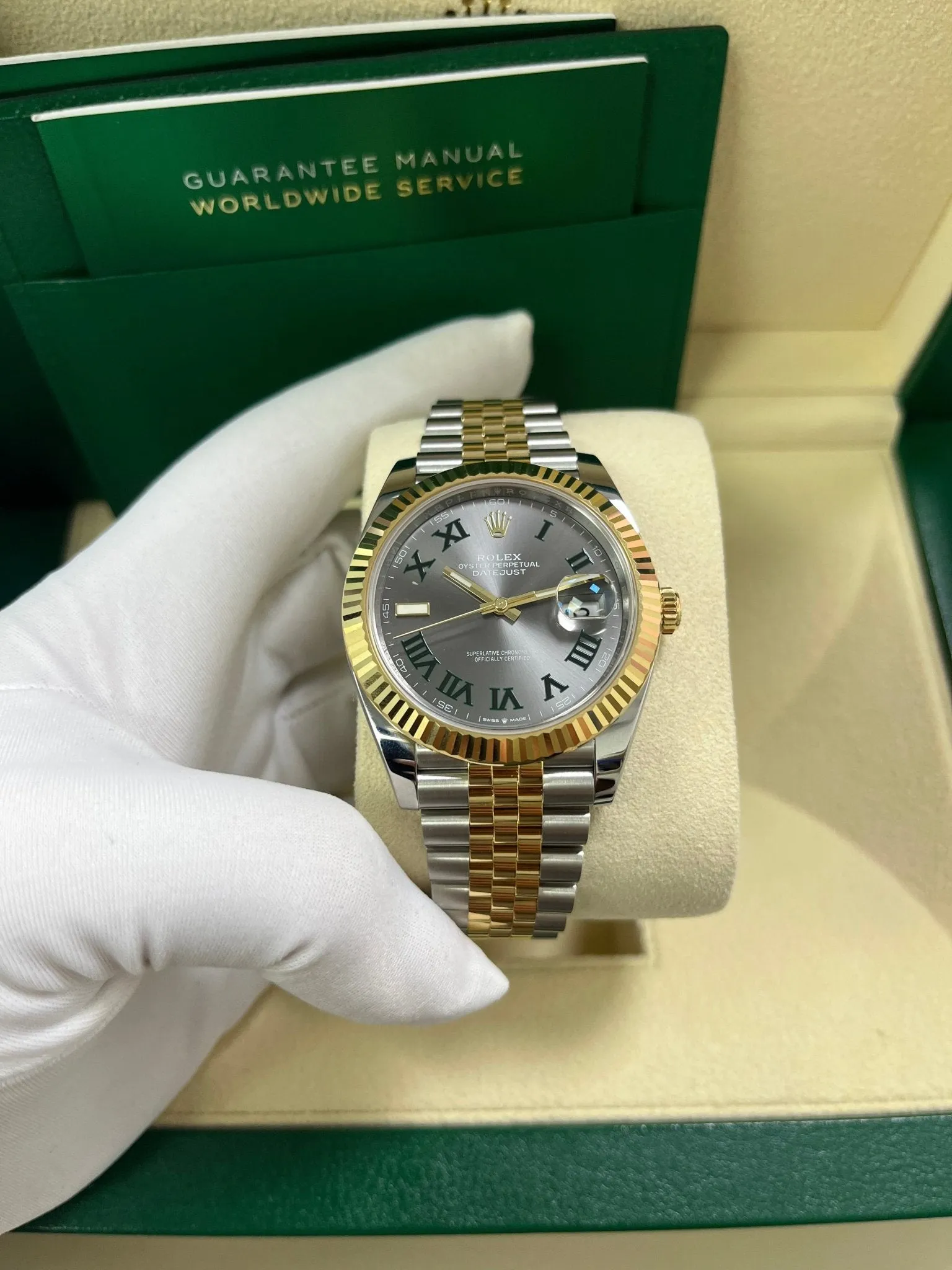 Rolex Datejust 41 Two-Tone Yellow Gold & Stainless Steel - Grey Slate Roman Wimbledon Dial - Fluted Bezel - Jubilee Bracelet (Ref# 126333)