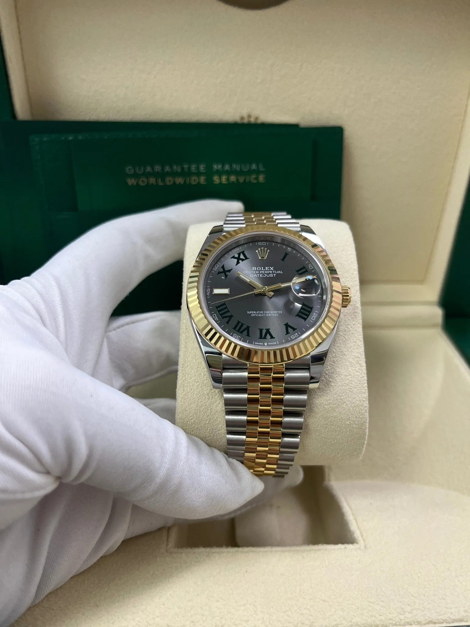 Rolex Datejust 41 Two-Tone Yellow Gold & Stainless Steel - Grey Slate Roman Wimbledon Dial - Fluted Bezel - Jubilee Bracelet (Ref# 126333)