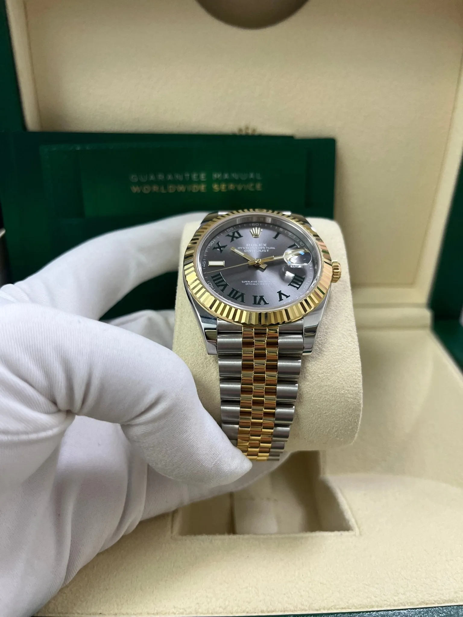 Rolex Datejust 41 Two-Tone Yellow Gold & Stainless Steel - Grey Slate Roman Wimbledon Dial - Fluted Bezel - Jubilee Bracelet (Ref# 126333)