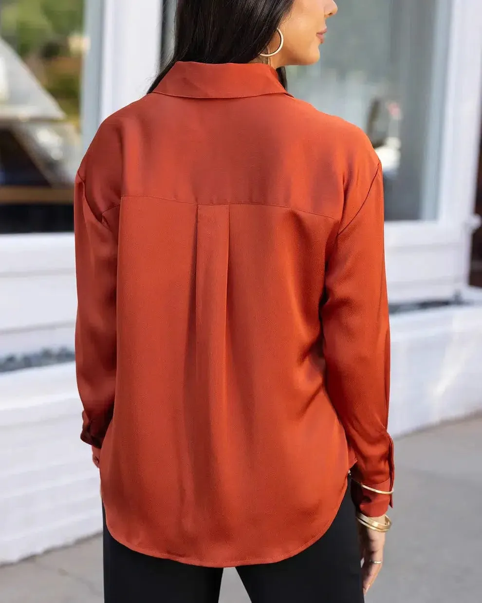 Satin Rust Button Down