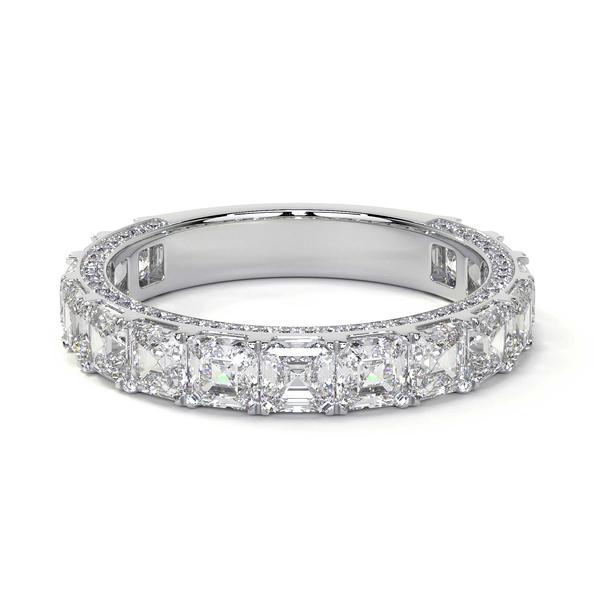 Square Emerlad Cut Diamond 3/4 Eternity Band, 3.75 CT