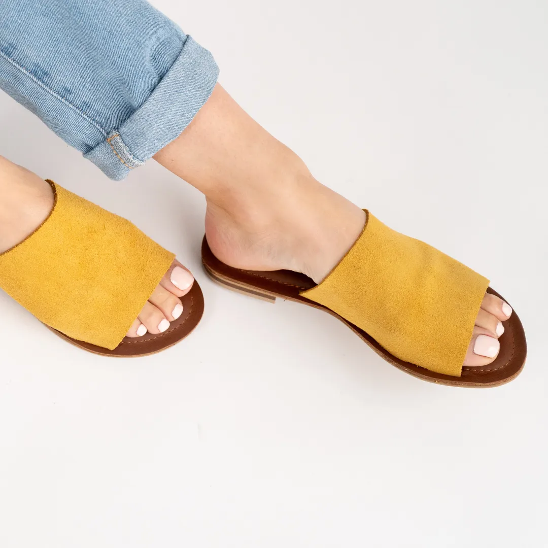 Suede Wide Strap Sandal - Mustard