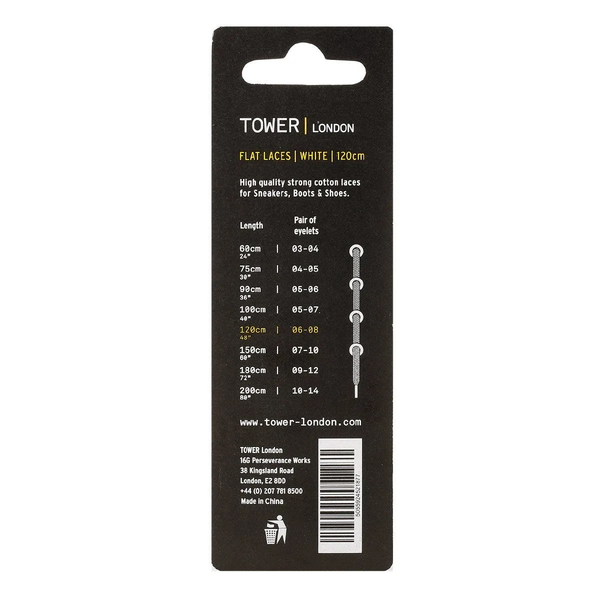 TOWER London White Flat Laces (120cm)