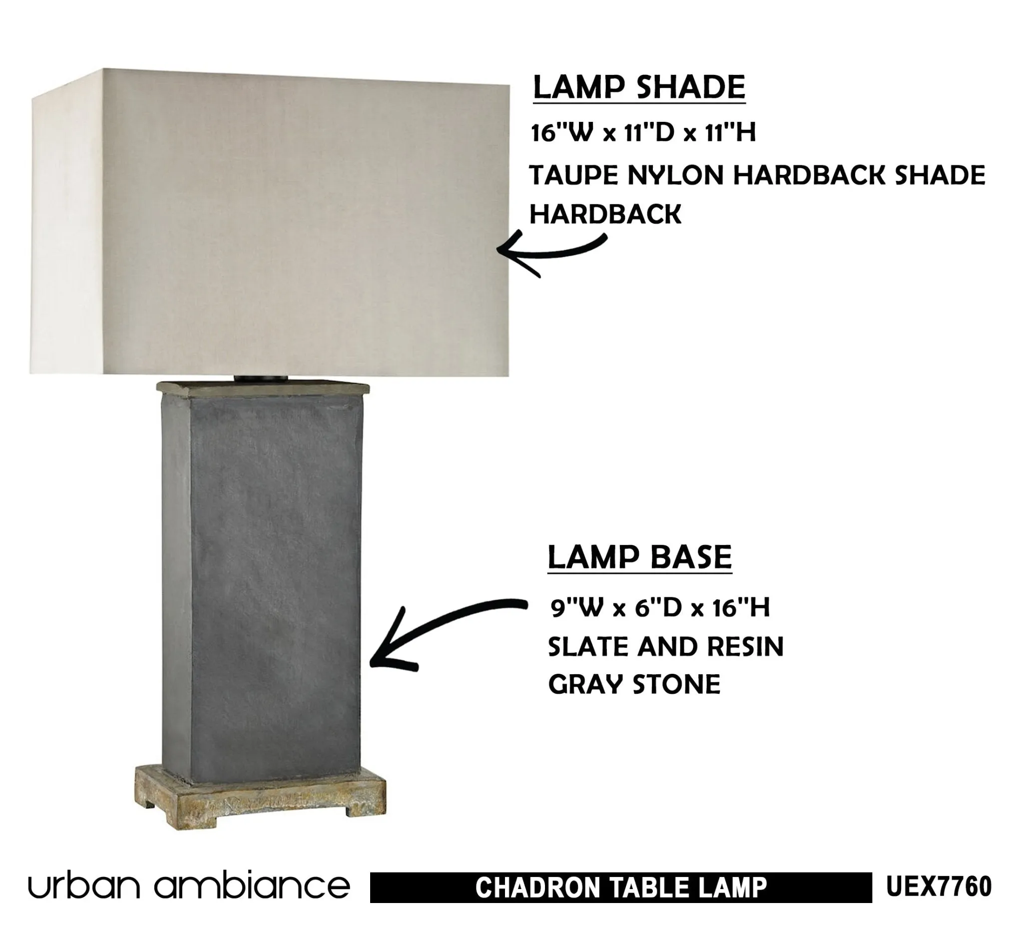 UEX7760 Contemporary Table Lamp 16''W x 11''D x 28''H, Gray Stone Finish, Chadron Collection