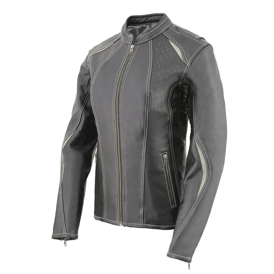 Women’s Scuba Style Racer Jacket w/ Laser Cut Accents